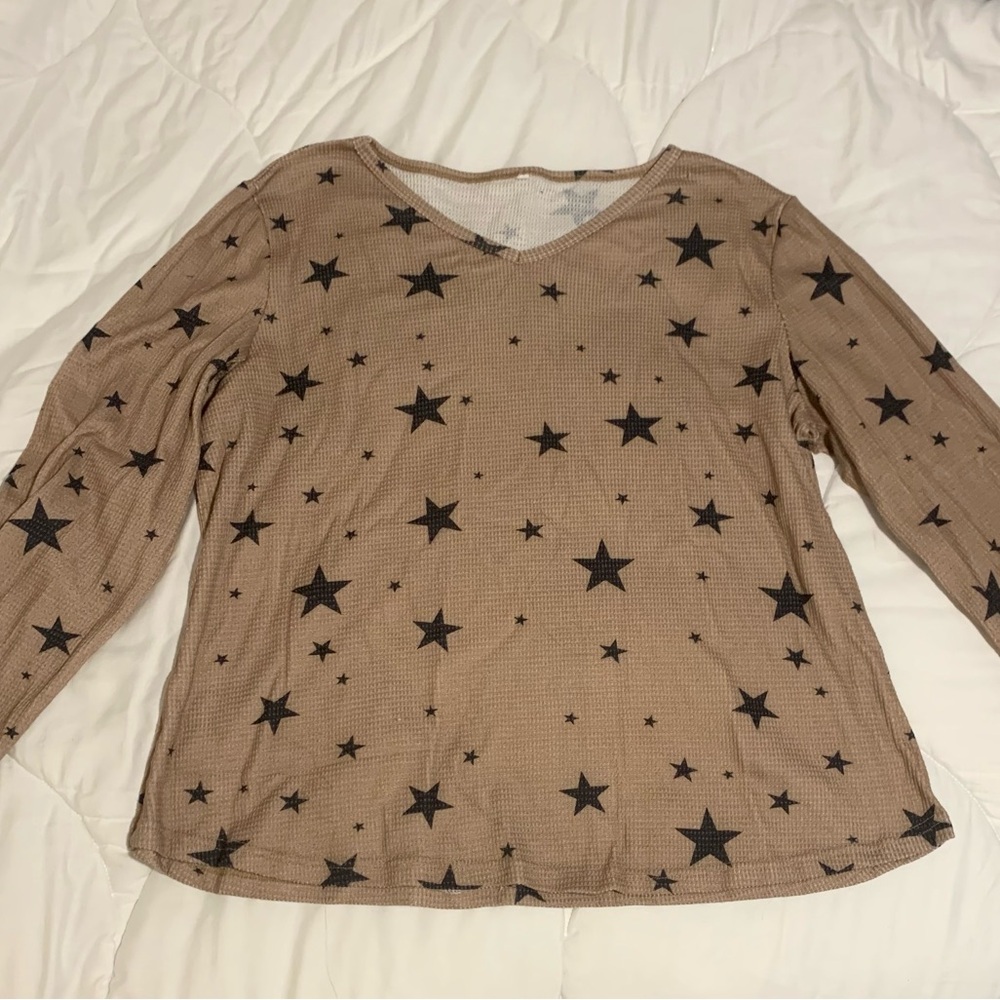 🌈6/$10 Waffle Knit Star Print Long Sleeve Top